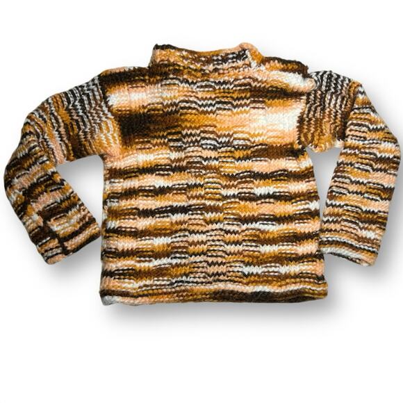 Vintage Toddler Brown Space Dye Yarn Hand Knit Sweater Mock Neck 18-24 Months - Picture 1 of 7
